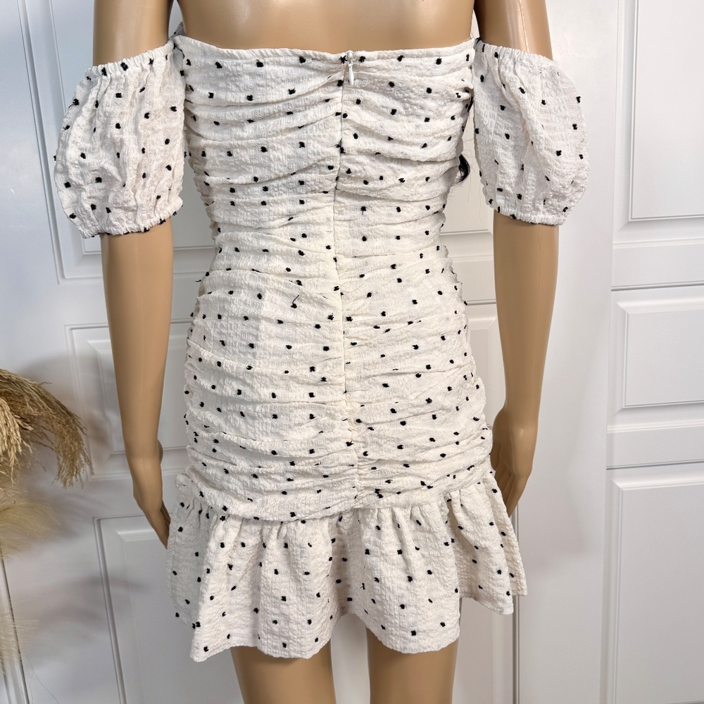 OFF WHITE MINI DRESS WITH BLACK POMPOMS - Picture 14 of 17